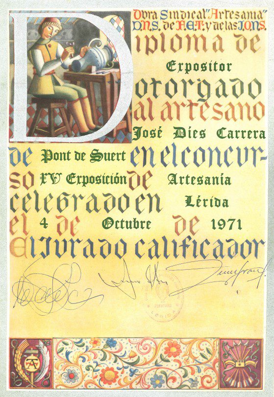 Eje Cronológico - Artesanía en Mantas de Lana - Diploma Obra Sindical Artesana 1971 Eje Cronológico - Diploma Obra Sindical Artesana 1971