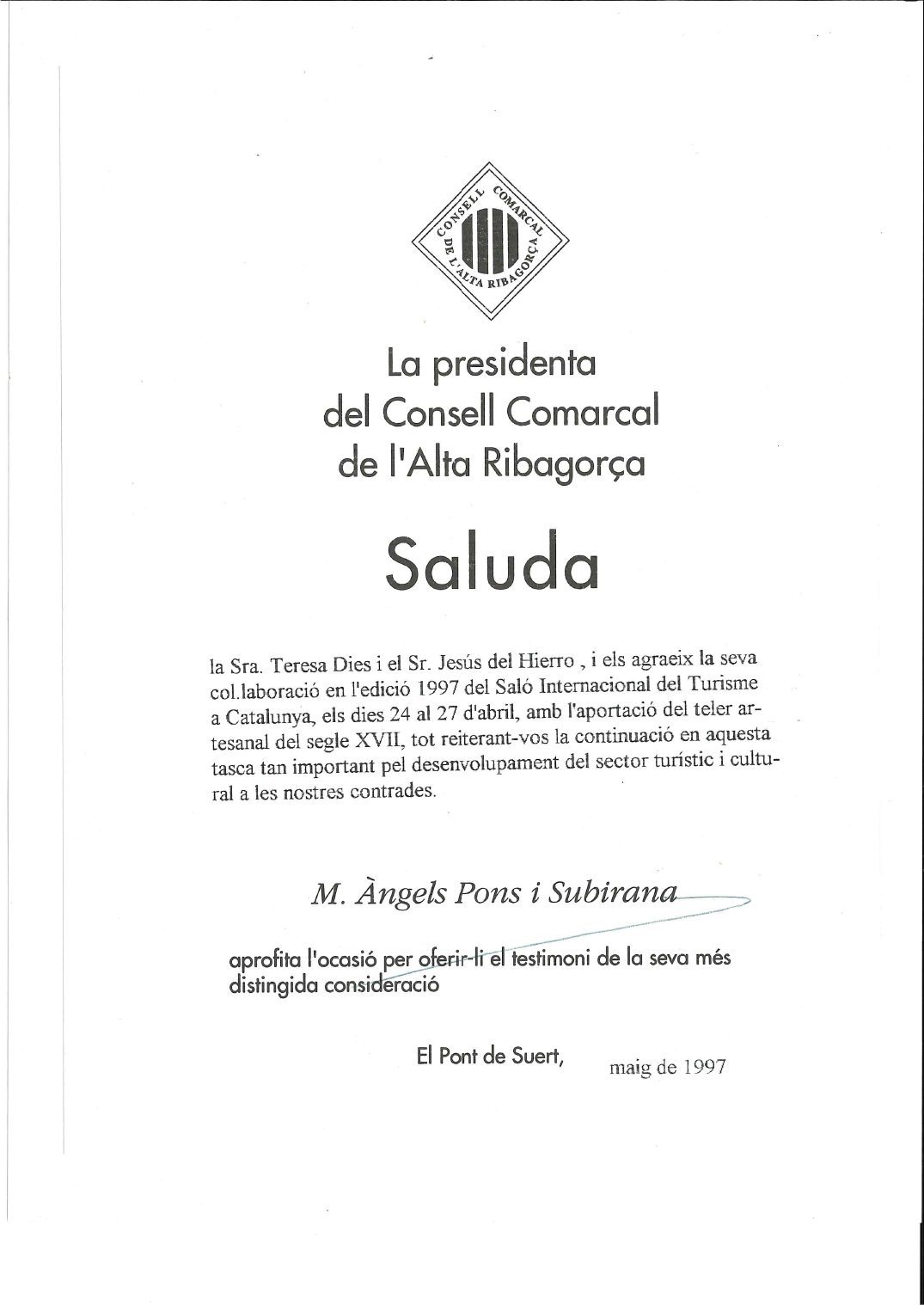 Eje Cronológico - Artesanía en Mantas de Lana - Participacion en el Salon Internacional del Turisme de Cataluna 1997 page 0001 Eje Cronológico - Participacion en el Salon Internacional del Turisme de Cataluna 1997 page 0001